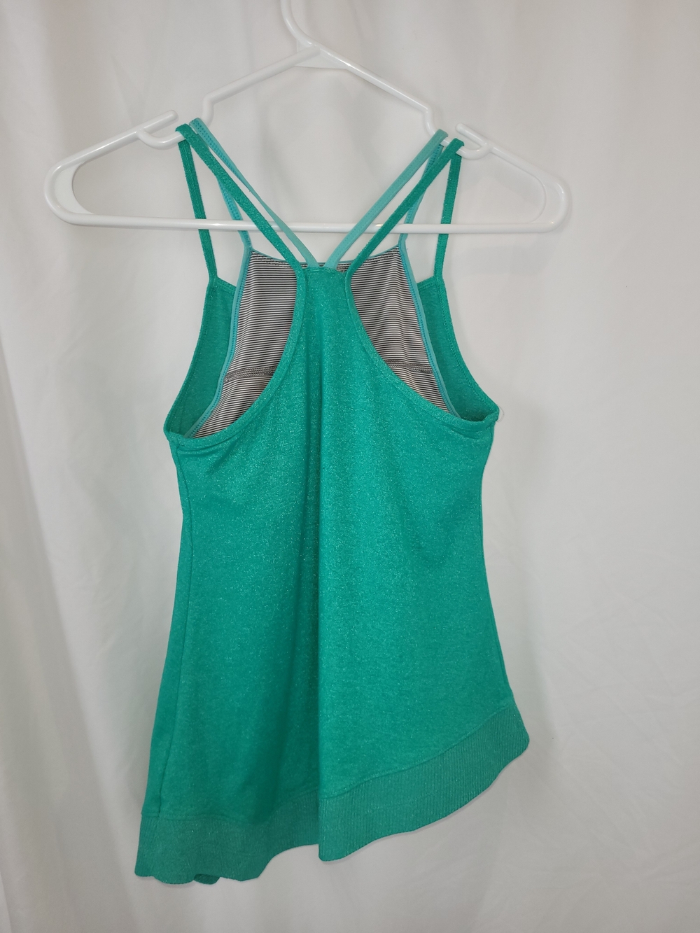 Lolë Emerald Green Glitter Strappy Tank Top Asymmetrical Hem XS - Picture 3 of 13